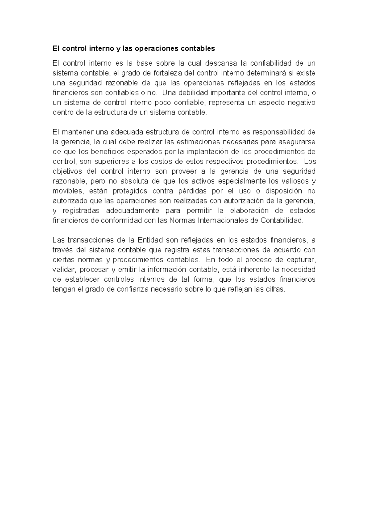 Control Interno y Operaciones Contables - Unidad IX Sistemas de ...