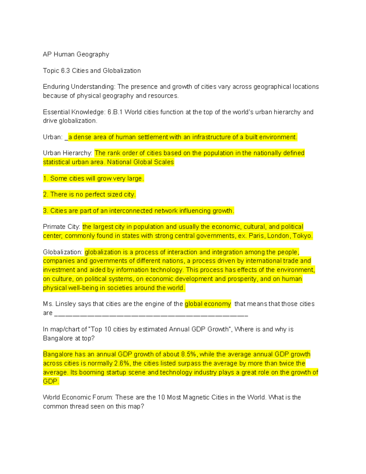 AP Human Geography - AP Human Geography Topic 6 Cities and ...