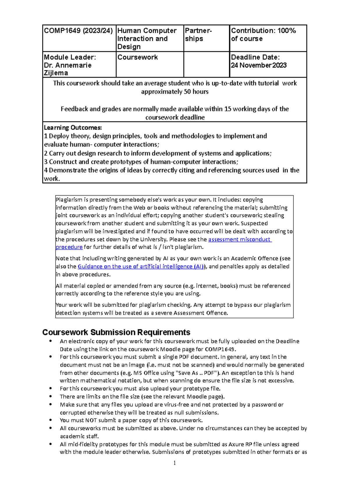 COMP1649 CW 2023-24 Term 1 Report on HCI Design Partnerships - Studocu