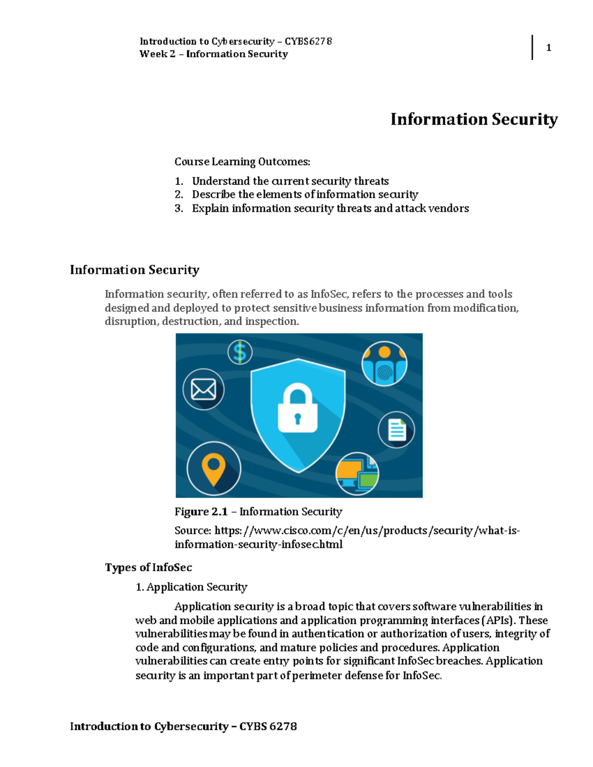 Introduction to Cybersecurity CYBS6278 Week 2: InfoSec Overview and ...