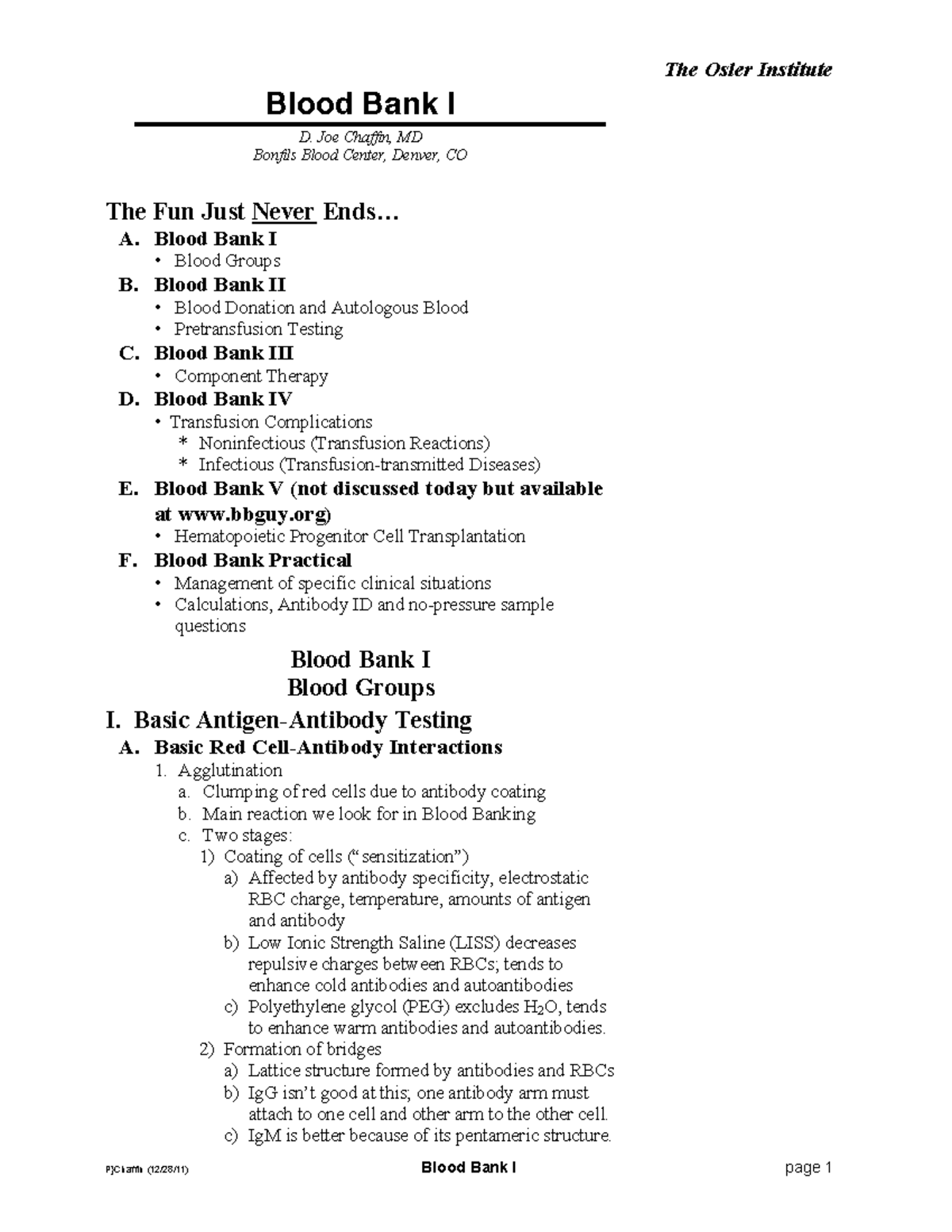 BB1Updated 1211 - Blood Bank I: Key Concepts and Testing Techniques ...