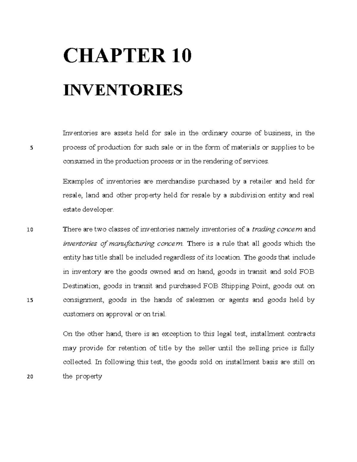 Chapter 10-Inventories - CHAPTER 10 INVENTORIES Inventories are assets ...