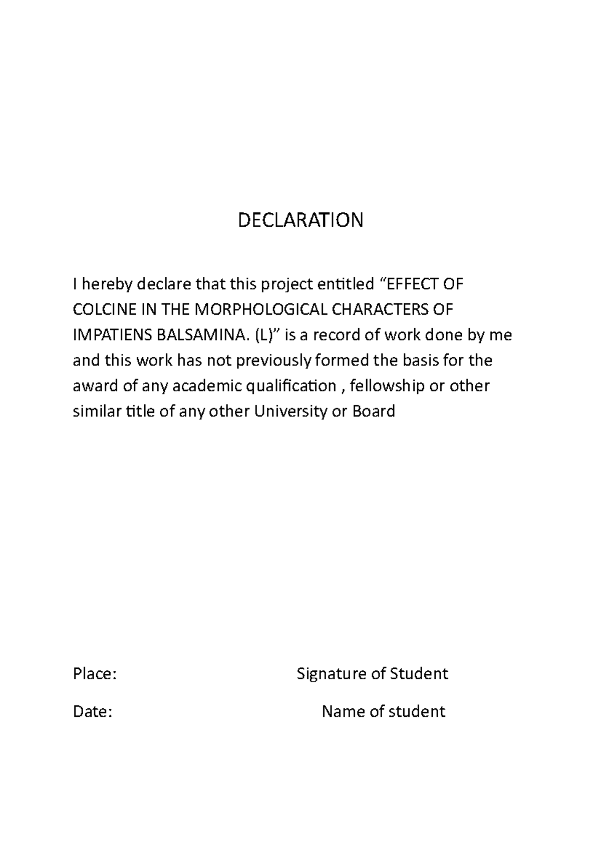 Botany - seminar - DECLARATION I hereby declare that this project ...