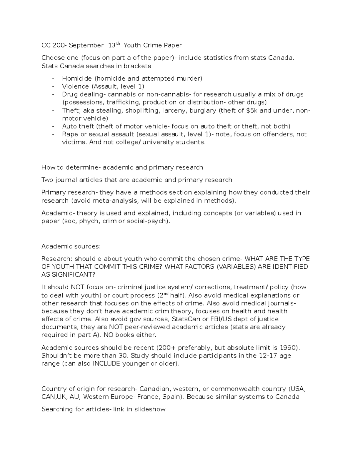 CC 200 - Youth Crime Research Paper Outline and Guidelines - Studocu