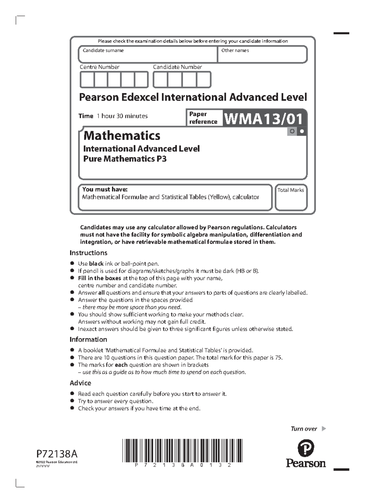 Pure Mathematics P3 January 2023 Question Paper wma13-01-que-20230113 ...