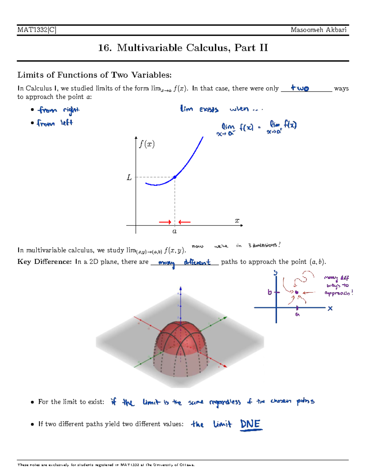 MAT1332 - Multivariable Calculus II: Limits & Partial Derivatives Notes ...