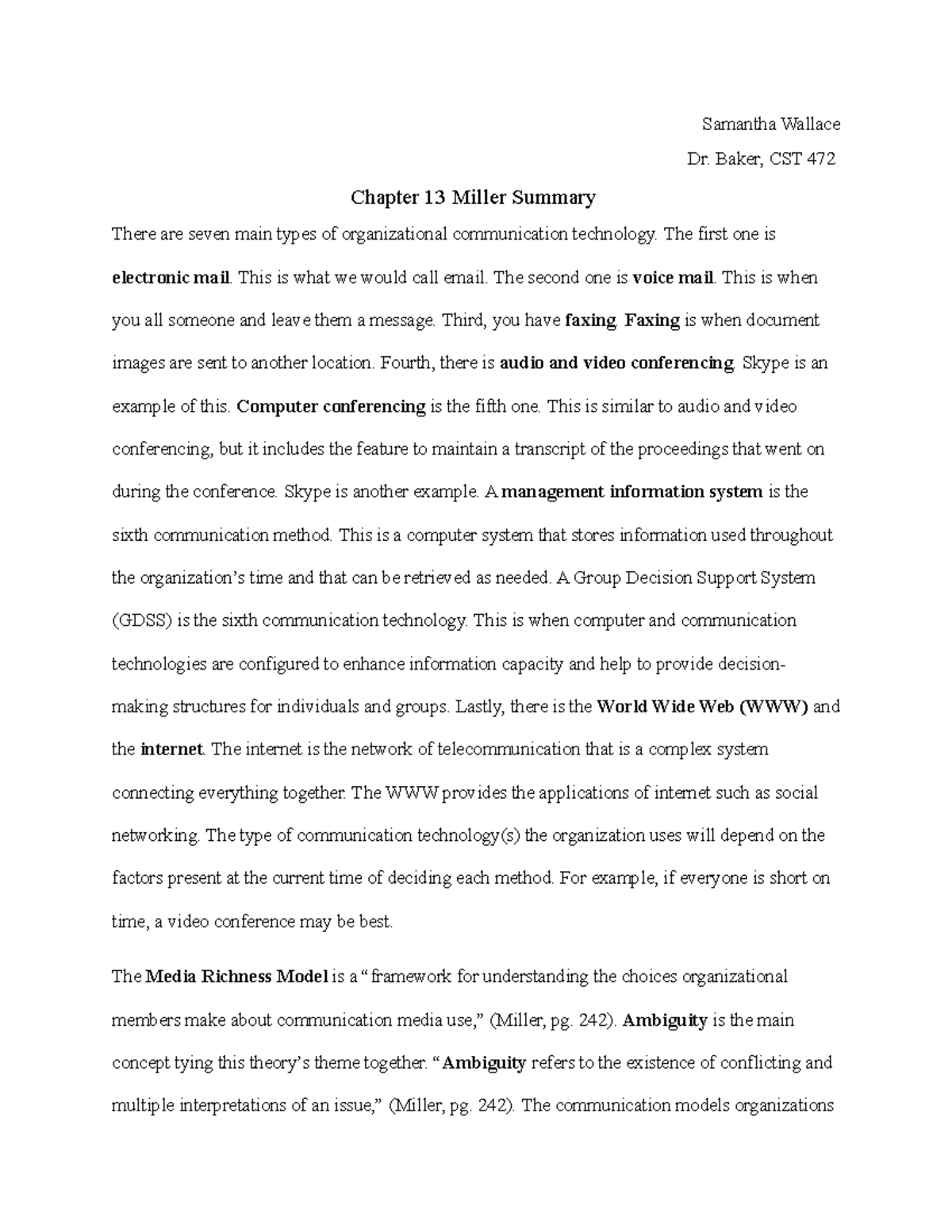 CST 472 Chapter 13: Organizational Communication Technologies Summary ...