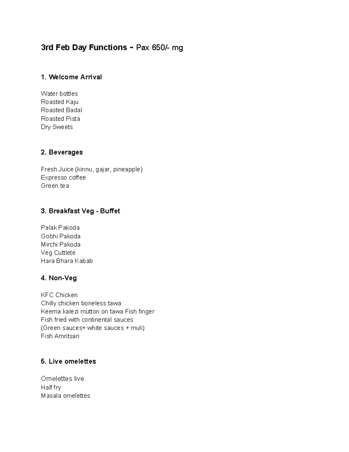 3rd Feb Day Functions Menu - Food & Beverages Overview - Studocu