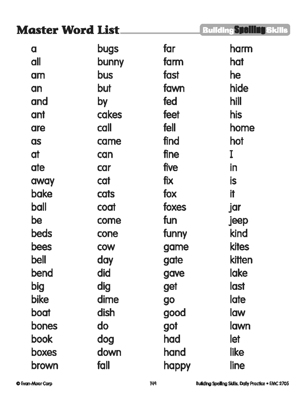 Master Word List for Building Spelling Skills (EMC 2705) - Studocu
