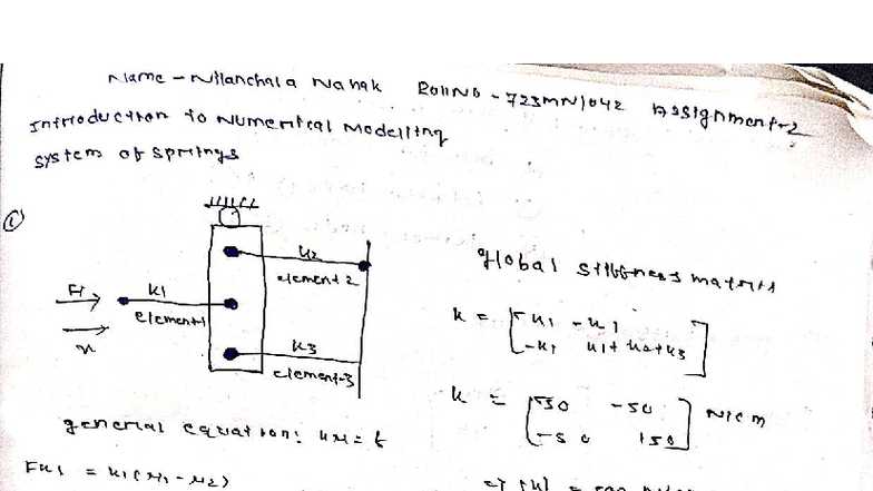 723MN1042 Introduction to Numerical Modelling of Spring Systems - Studocu
