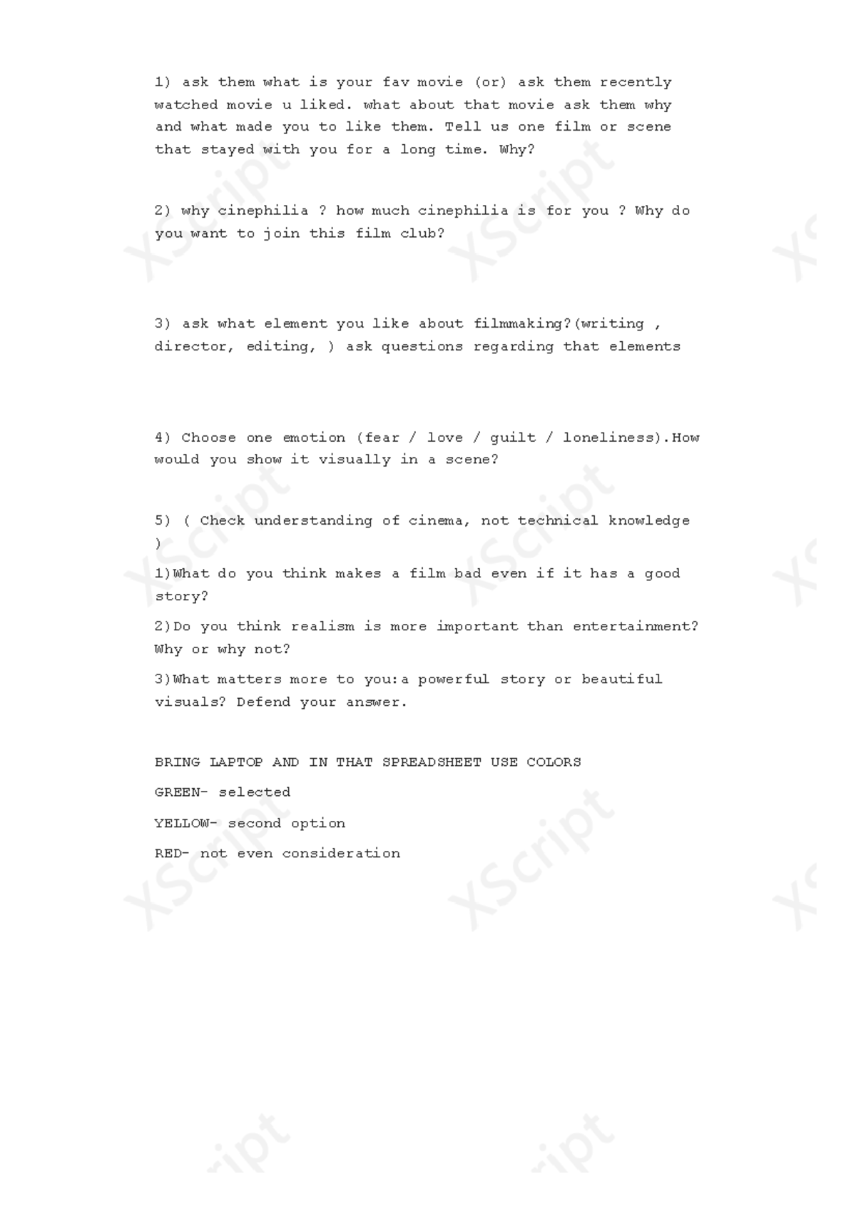 Interview Questions for Film Club - VVV GH - Studocu