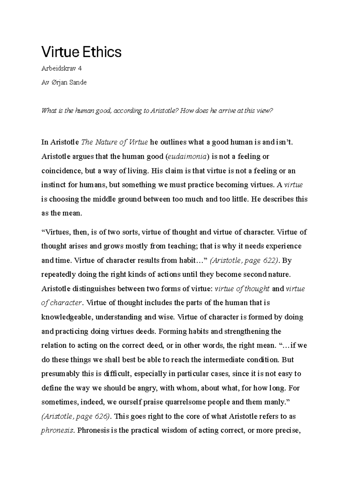 Arbeidskrav 4: Understanding Aristotle's Human Good and Virtue Ethics ...