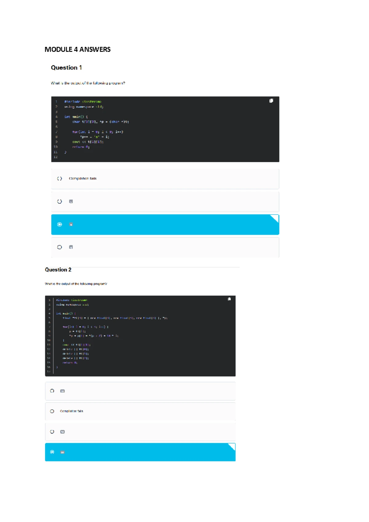 Module 3 Programming Snippet Outputs - Answers and Explanations - Studocu