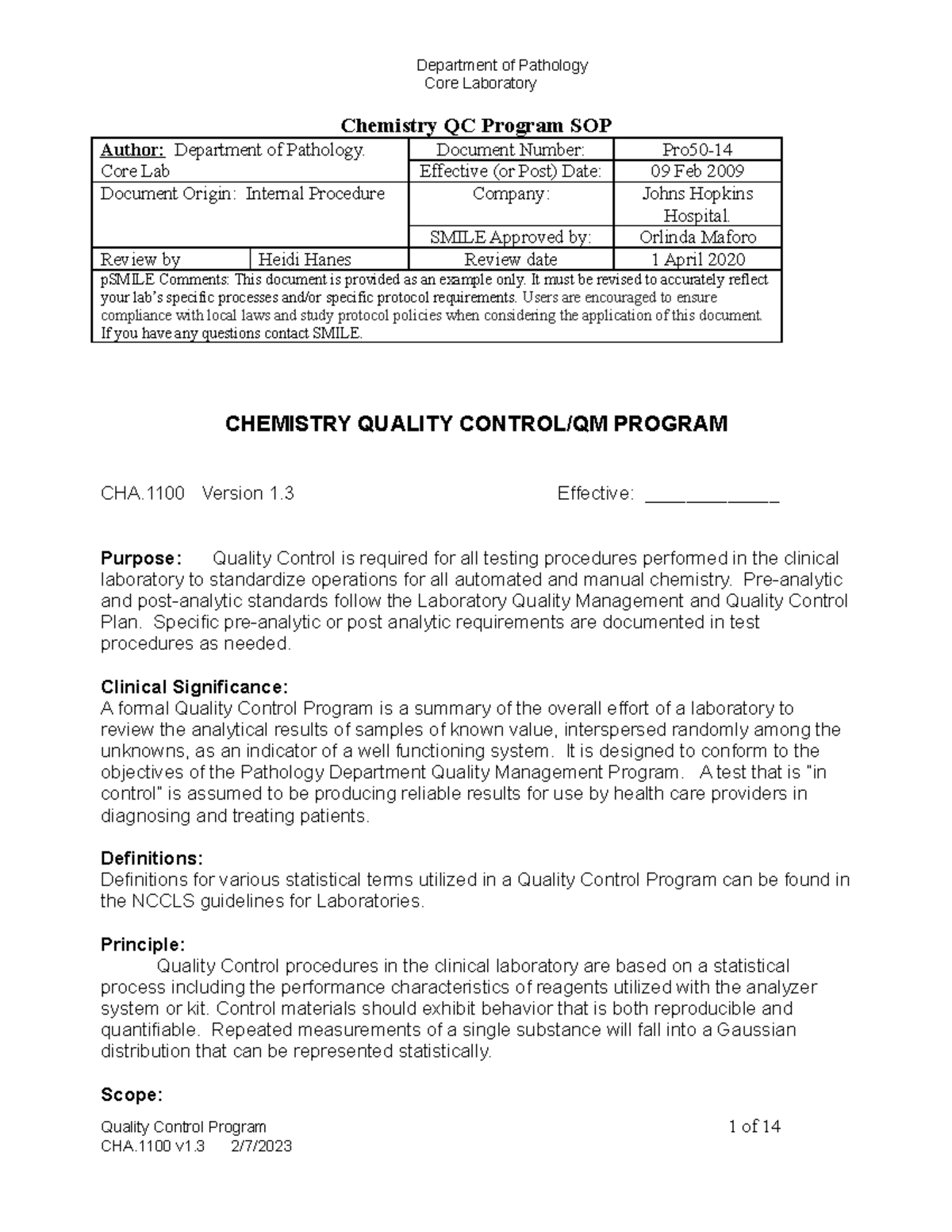 Pro50-13 QC Prog Chem SOP - Core Laboratory Chemistry QC Program SOP ...