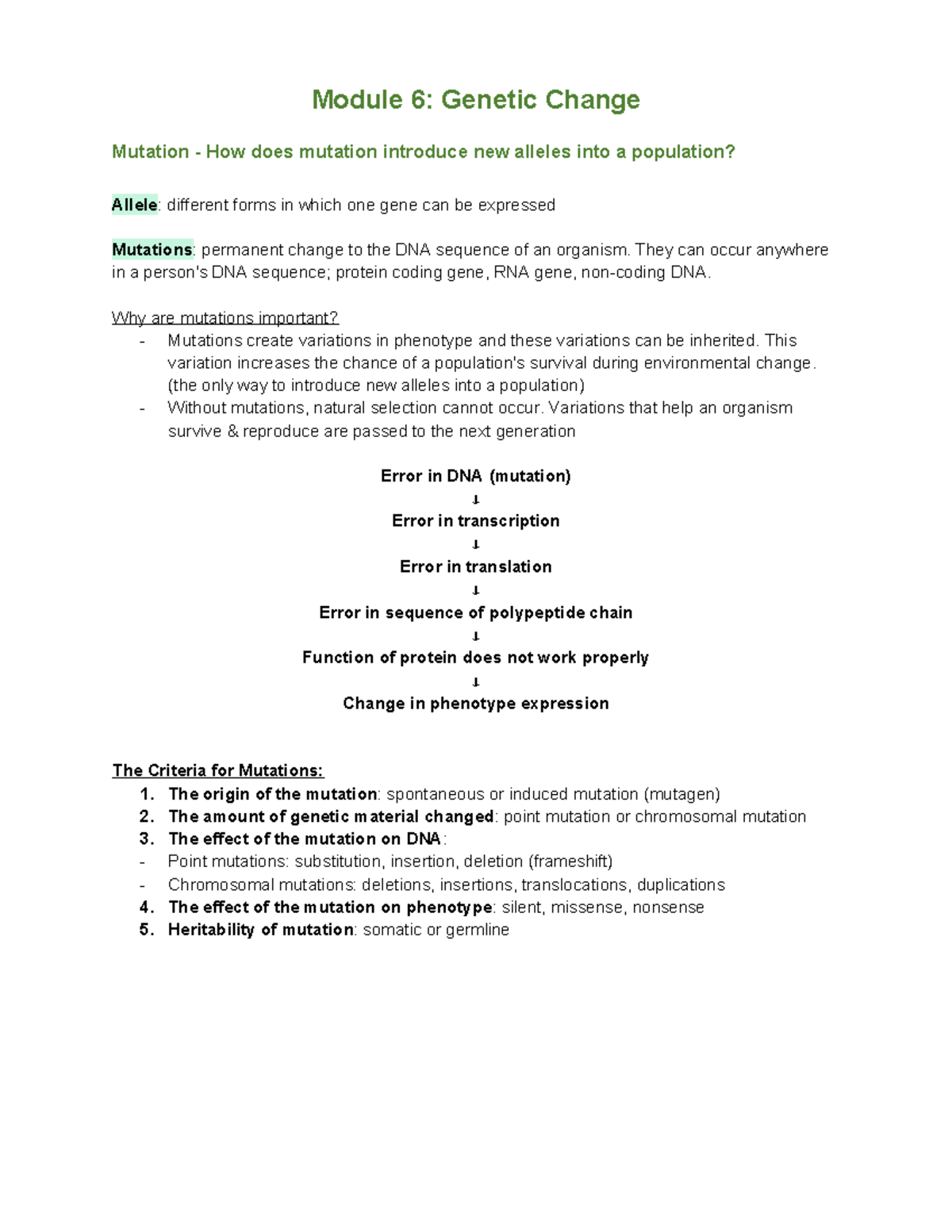 Module 6: Genetic Change & Mutation - Understanding Alleles and ...