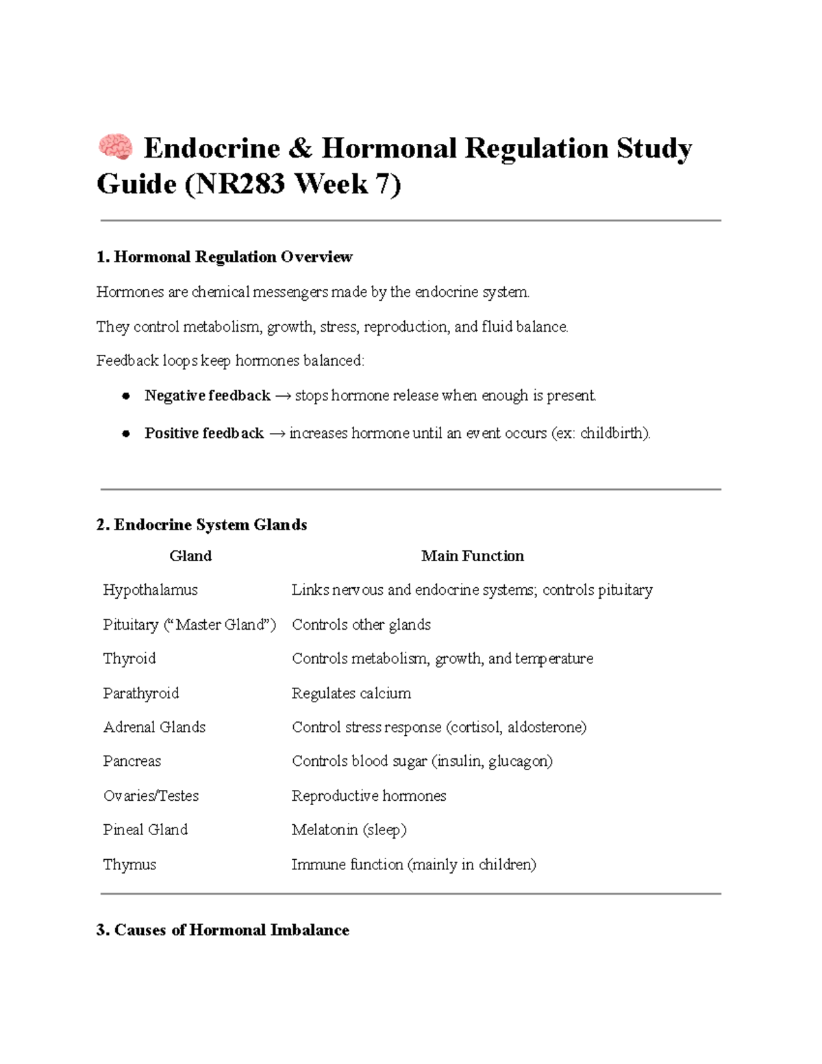 Endocrine & Hormonal Regulation Study Guide (NR283 Week 7) - Studocu