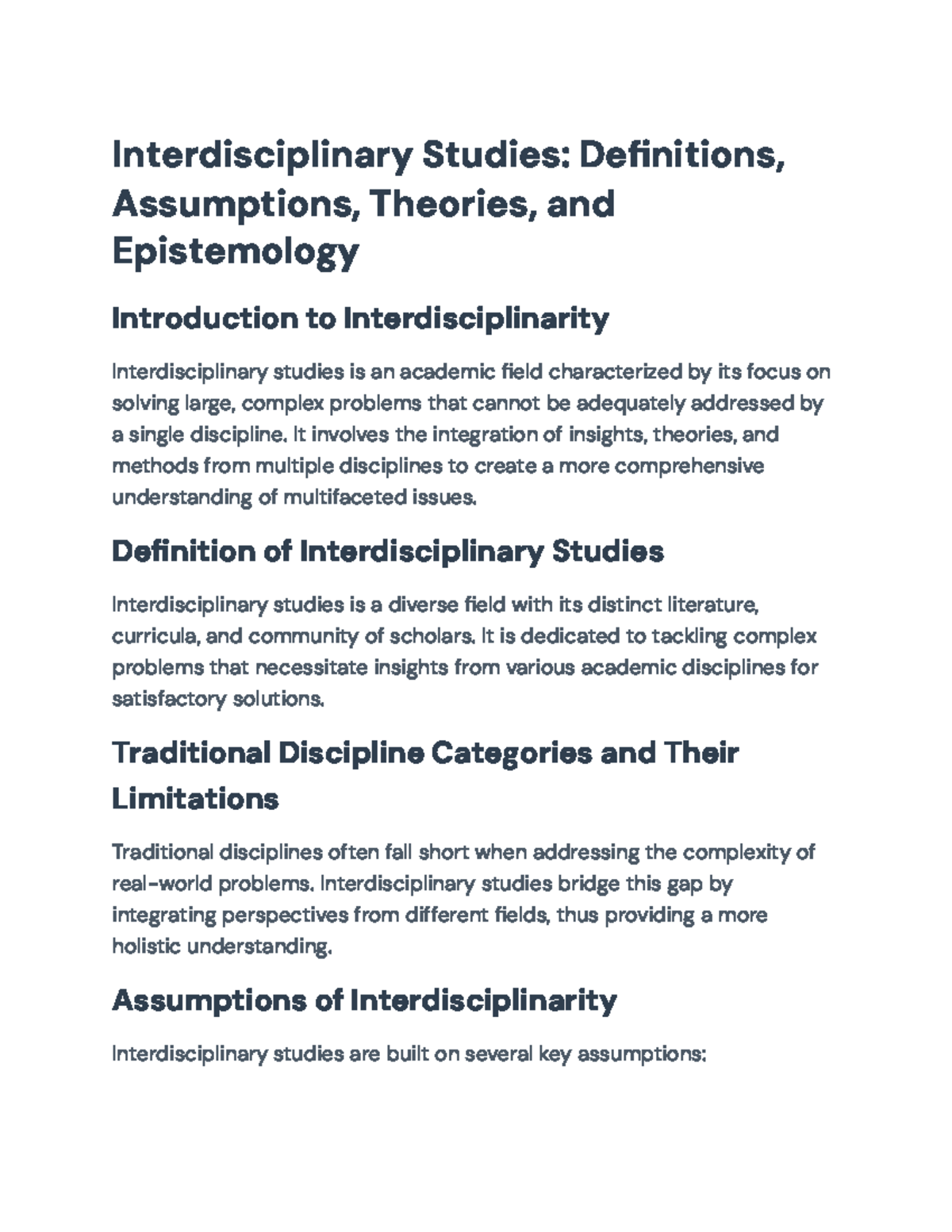 Interdisciplinary Studies (IS 101): Definitions, Theories, and ...
