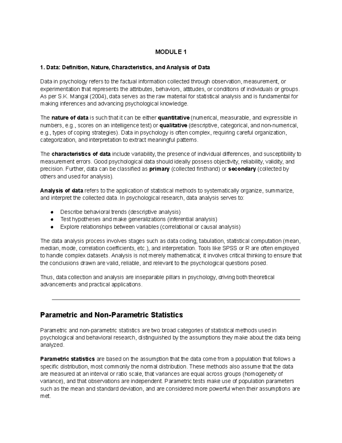 PSY 101: Module 1 - Data Analysis in Psychology Exam Notes - Studocu