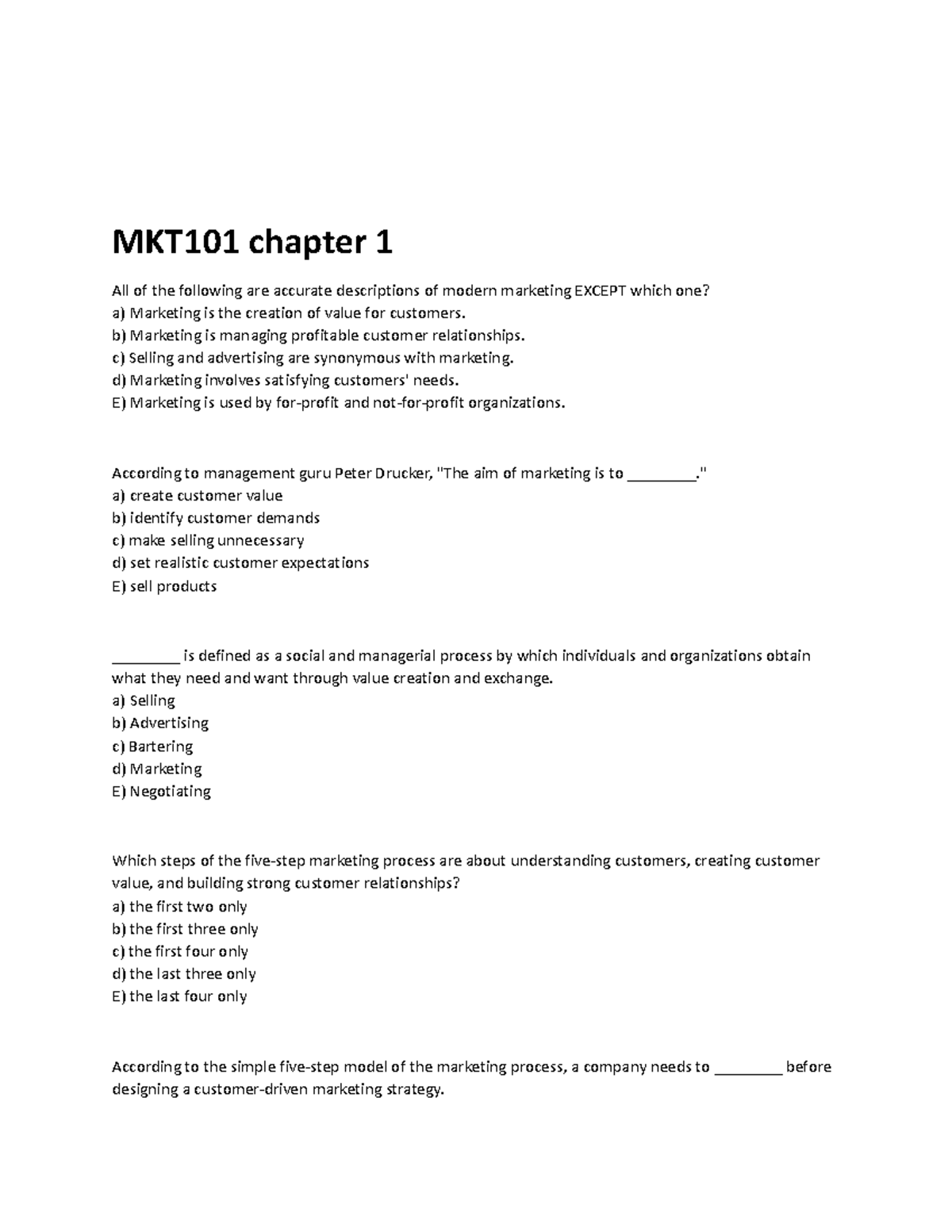 MKT101 Chapter 1: Key Concepts of Modern Marketing Explained - Studocu