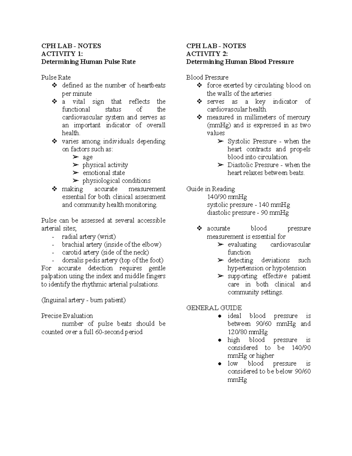CPH LAB NOTES: Human Pulse Rate, Blood Pressure & Hematocrit Tests ...