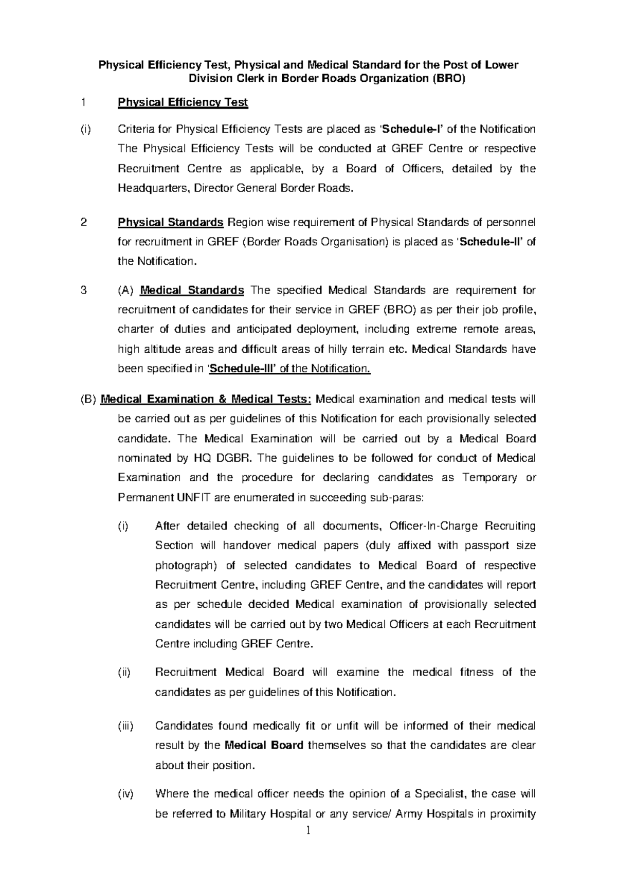 Medical Standards & Requirements for BRO Recruitment (SSC) - Document Preview