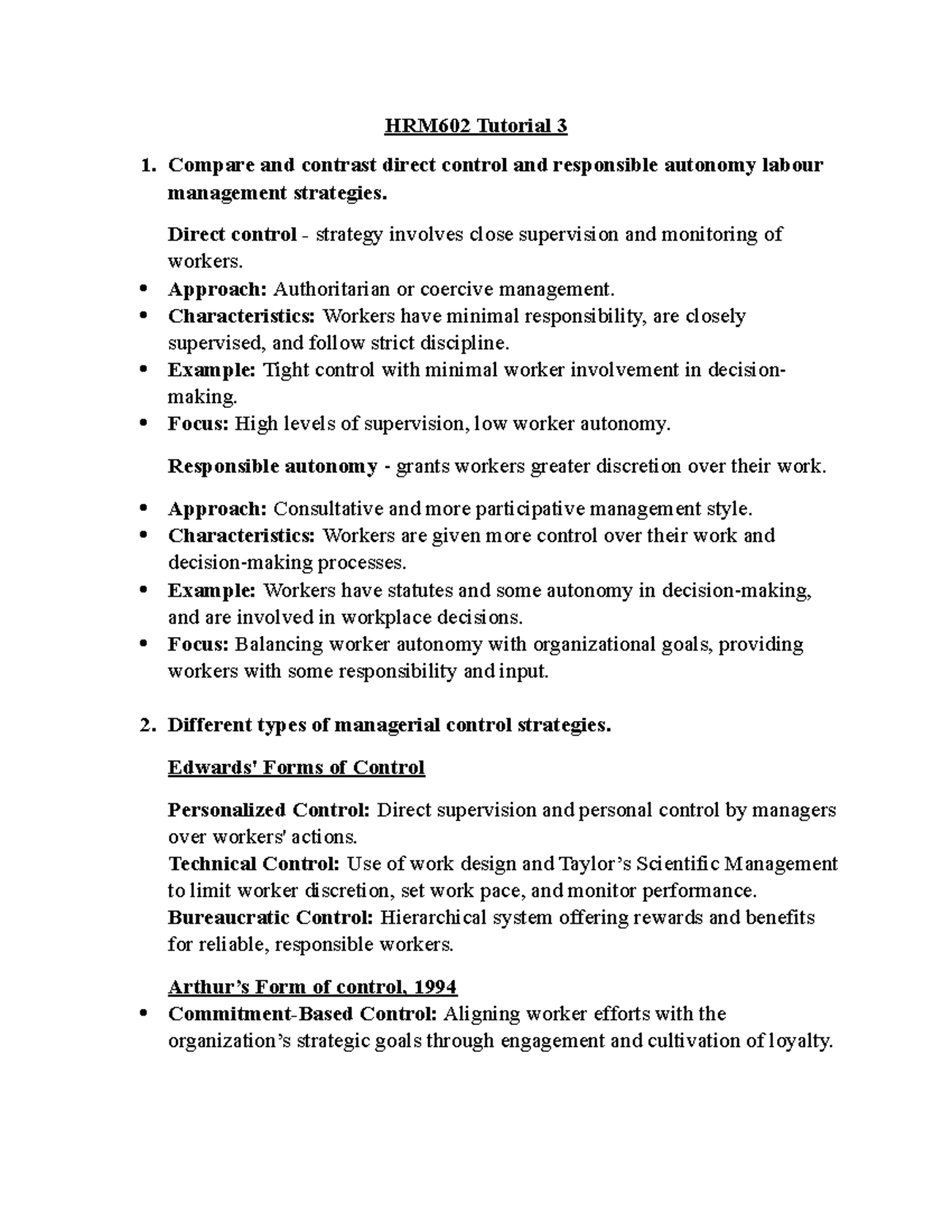 HRM602 Tutorial 3: Comparing Direct Control vs. Responsible Autonomy in ...