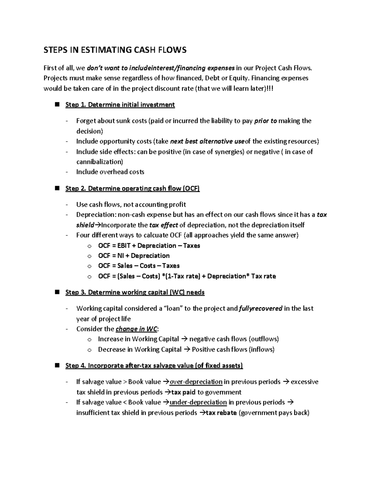 Capital Budgeting Example: Steps in Estimating Cash Flows - Studocu