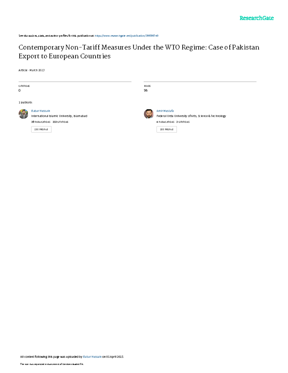 KER312 Article 4: Impact of WTO Measures on Pakistan's Exports to ...