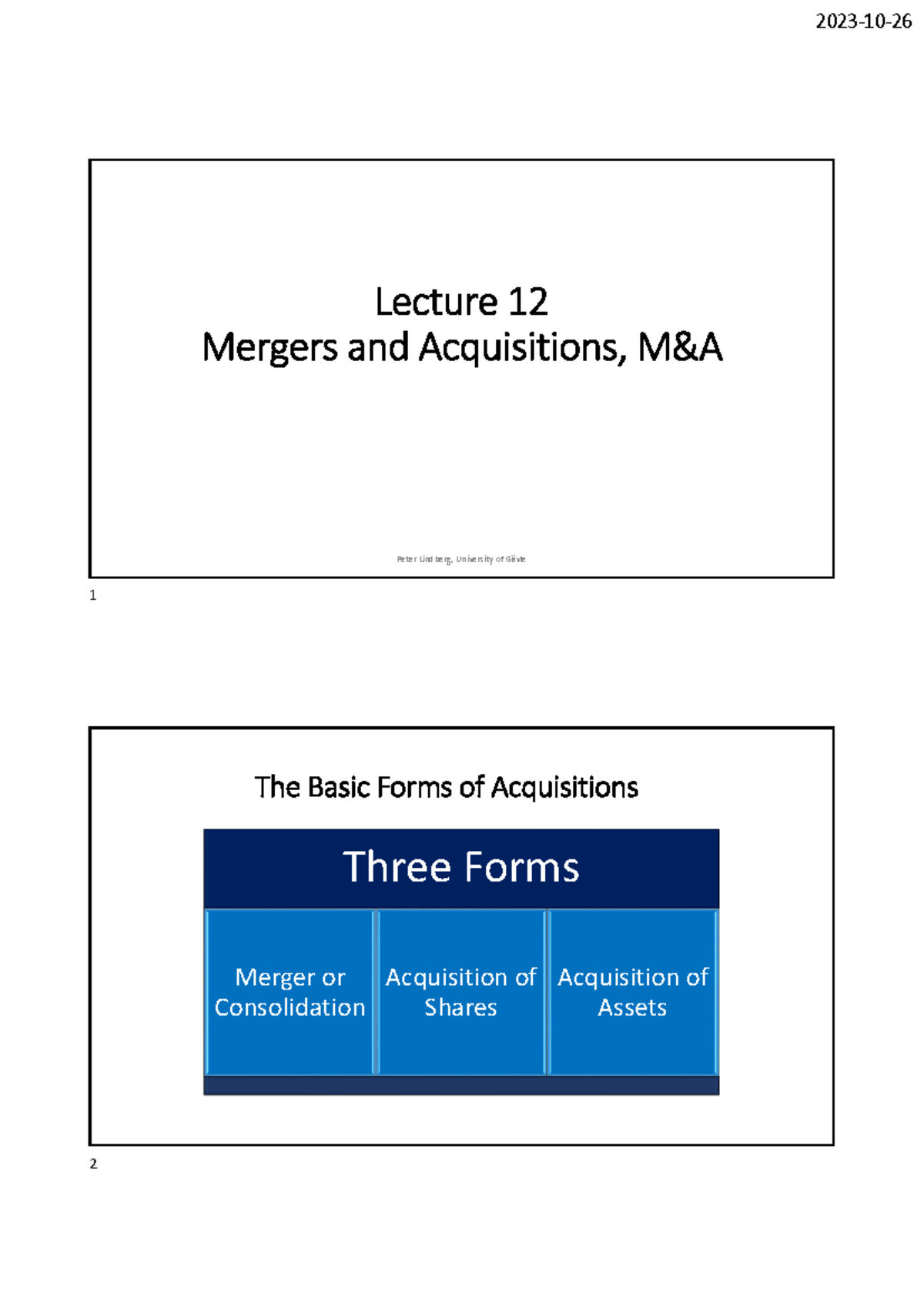 Lecture 12: Mergers and Acquisitions Overview (Course Code: UGV) - Studocu