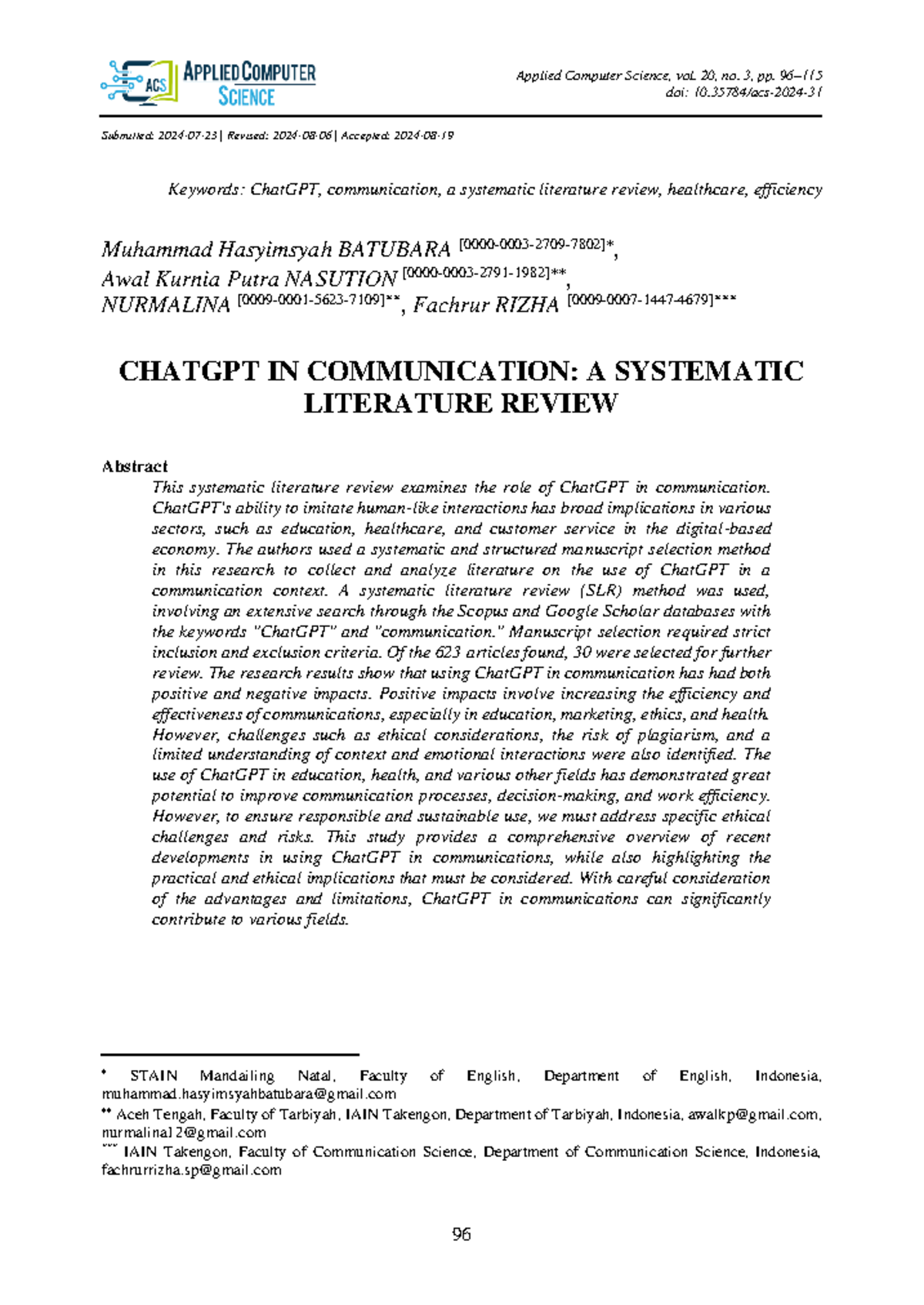 ChatGPT in Communication: A Systematic Lit Review (COMP 201) - Studocu