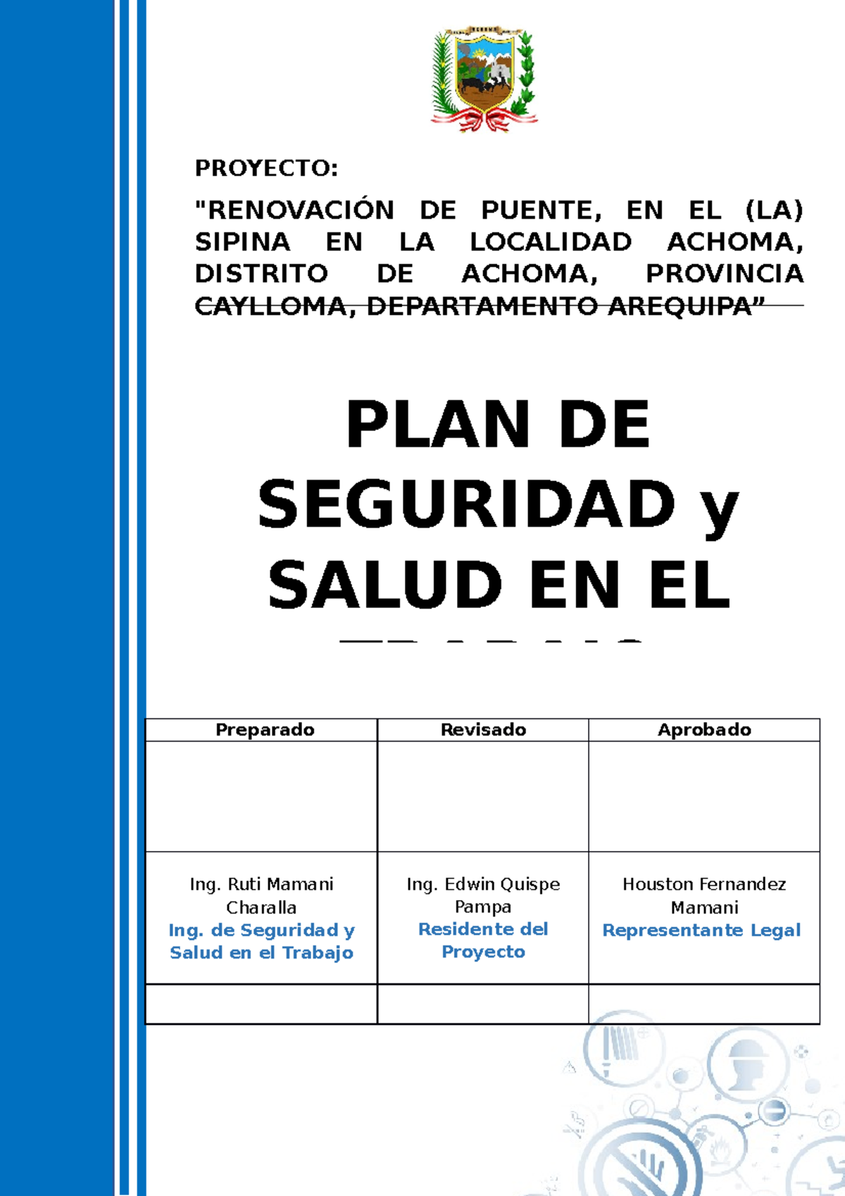 Plan de Seguridad y Salud Laboral para el Proyecto de Renovación de Puente en Achoma - Document Preview