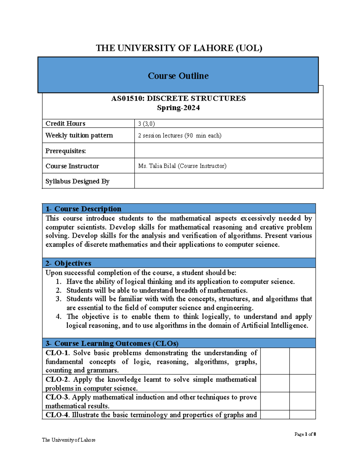 As01510 discrete structures comprehensive course outline for spring