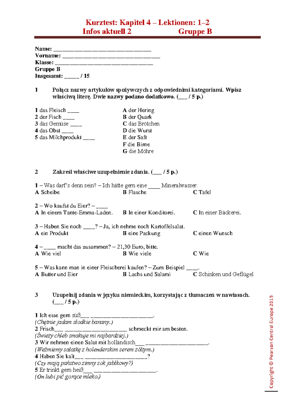 Test z języka niemieckiego - klasa VIII - Dom - Test z języka