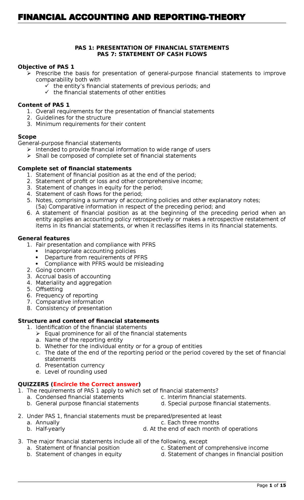 ACT1101 - Lecture Notes on Financial Statements and Reporting Standards ...