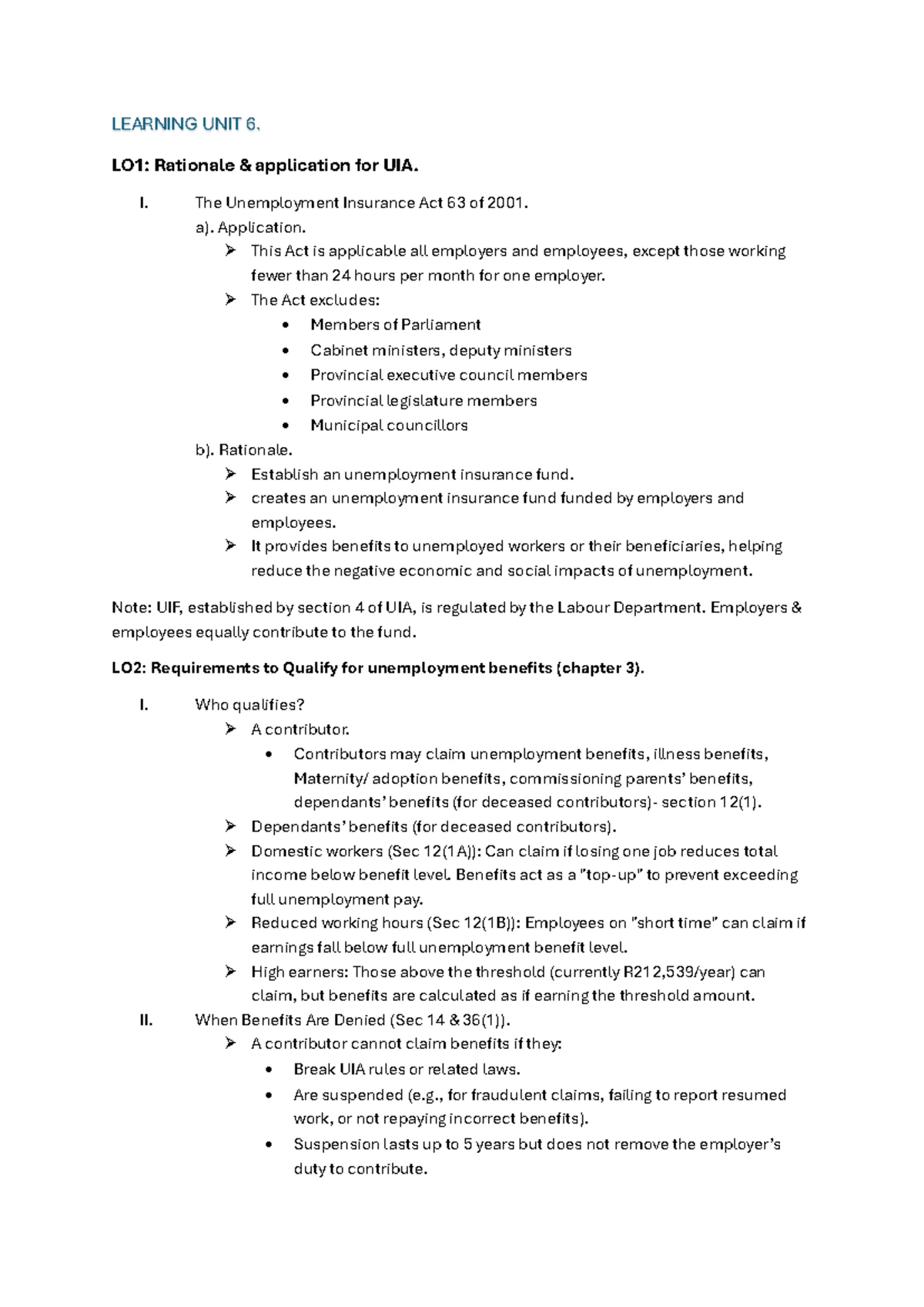 LU5 Labour Law Notes: Unfair Dismissals & Discrimination Overview - Studocu