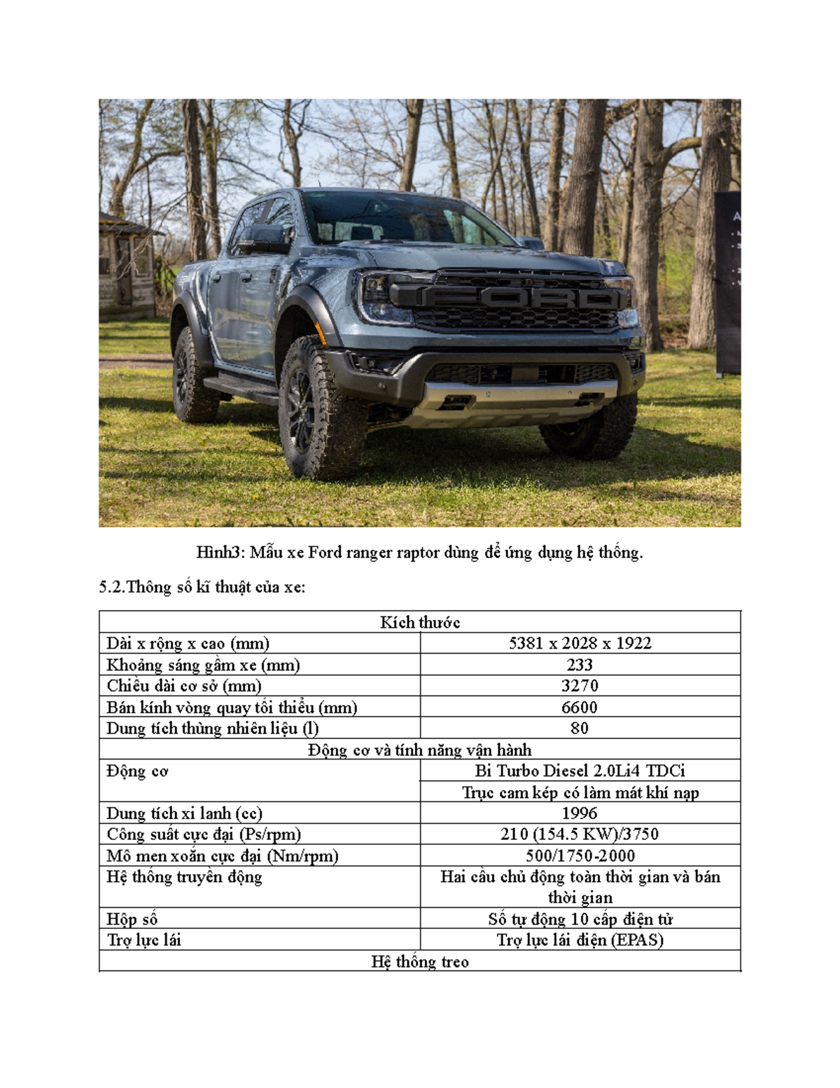 Thông số kỹ thuật xe Ford Ranger Raptor - Nháp - Studocu