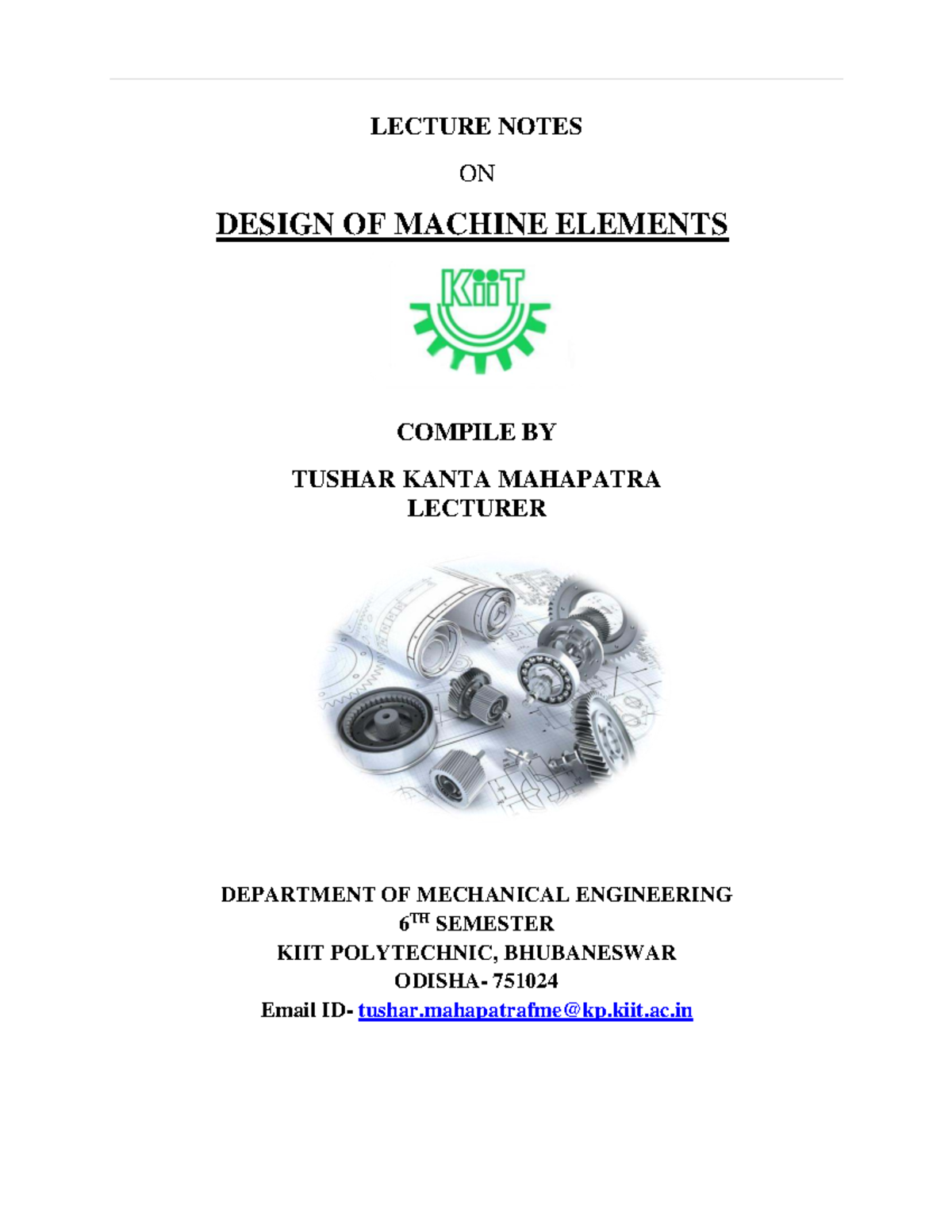 LECTURE NOTES ON DESIGN OF MACHINE ELEMENTS ME 6TH SEM KIIT POLYTECHNIC ...