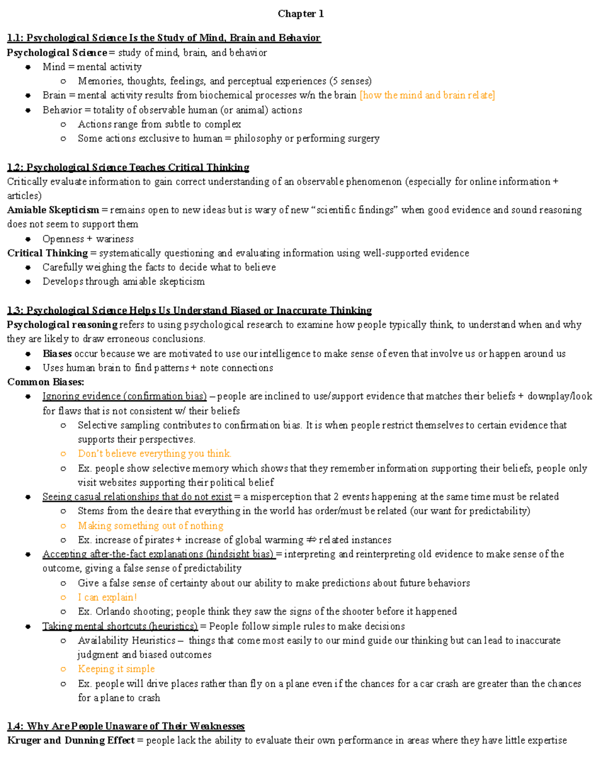 Psychology 101 - Comprehensive Chapter 1 Lecture Notes - Studocu