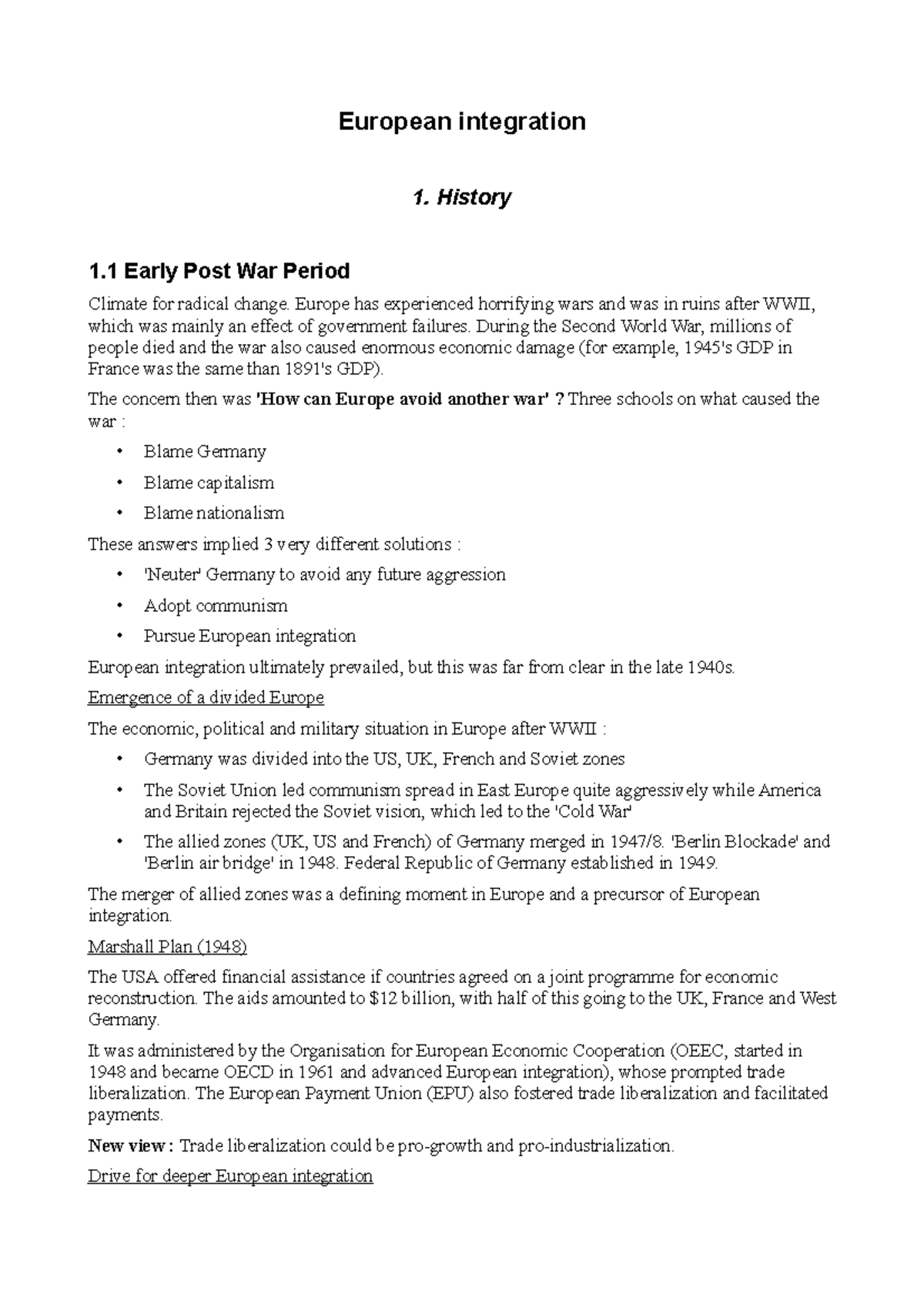 European Integration - History 1 Early Post War Period Climate for ...