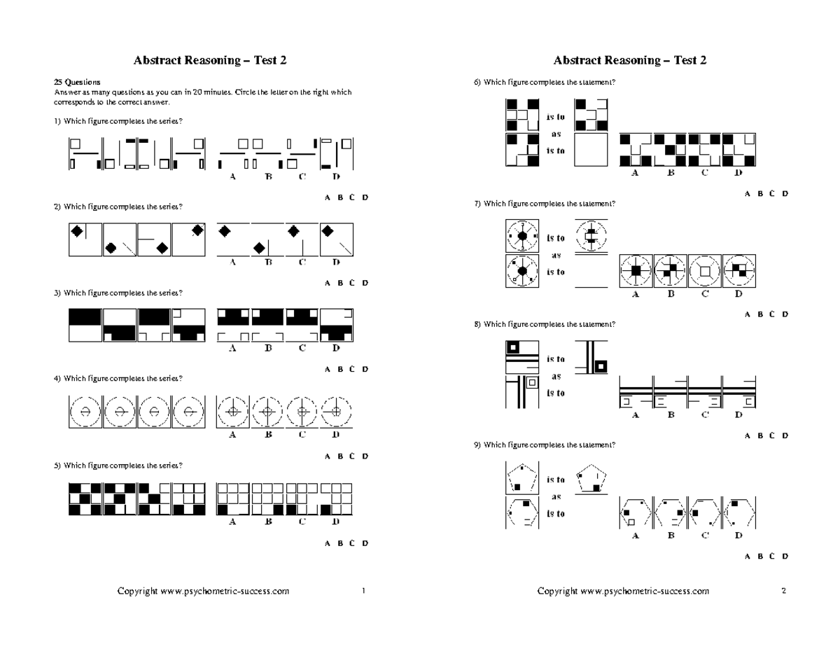 Abstract Reasoning Test 2: 25 Questions with Answers - Studocu