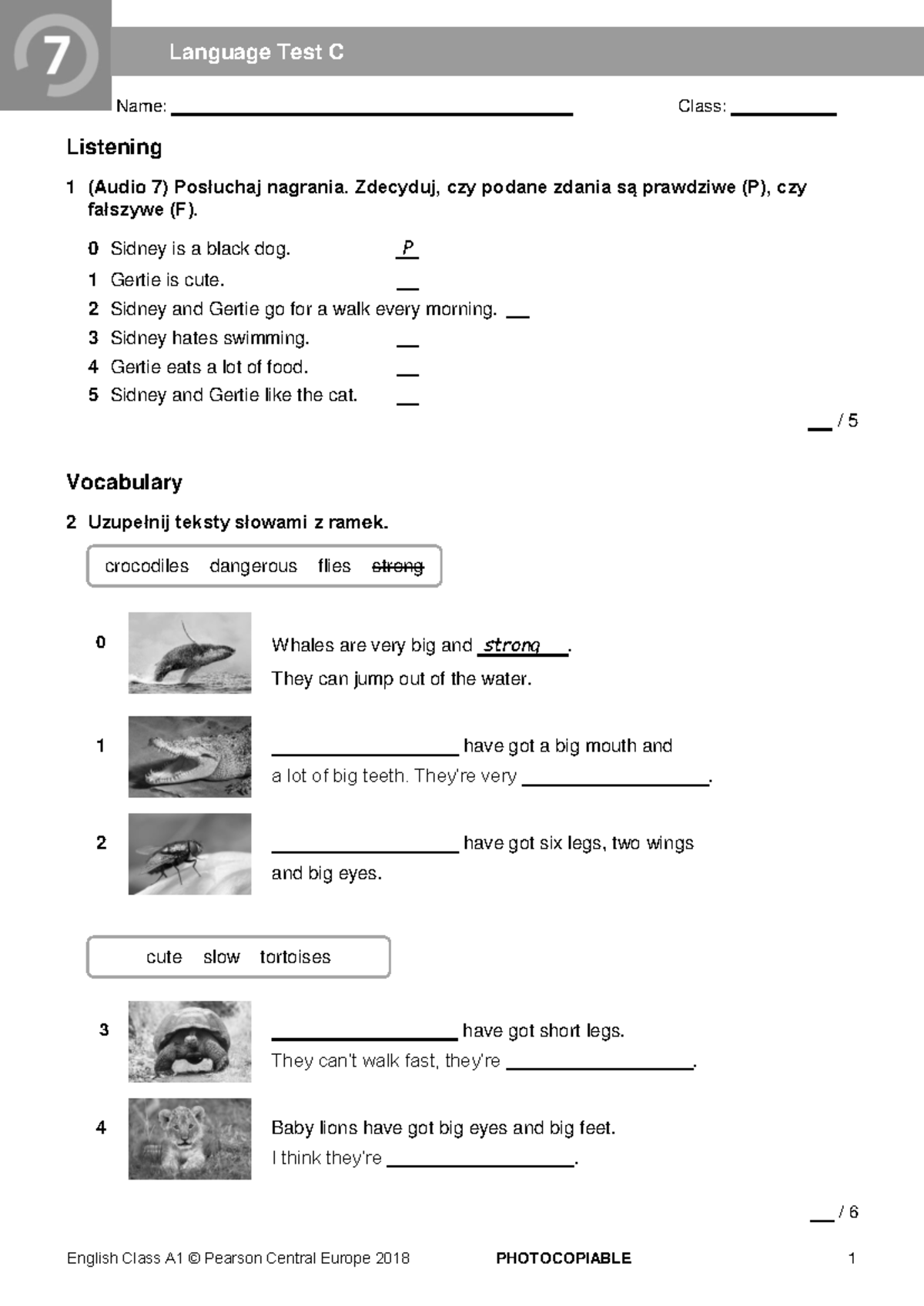 Language Test 7C: Listening & Vocabulary Exercises for A1 Class - Studocu