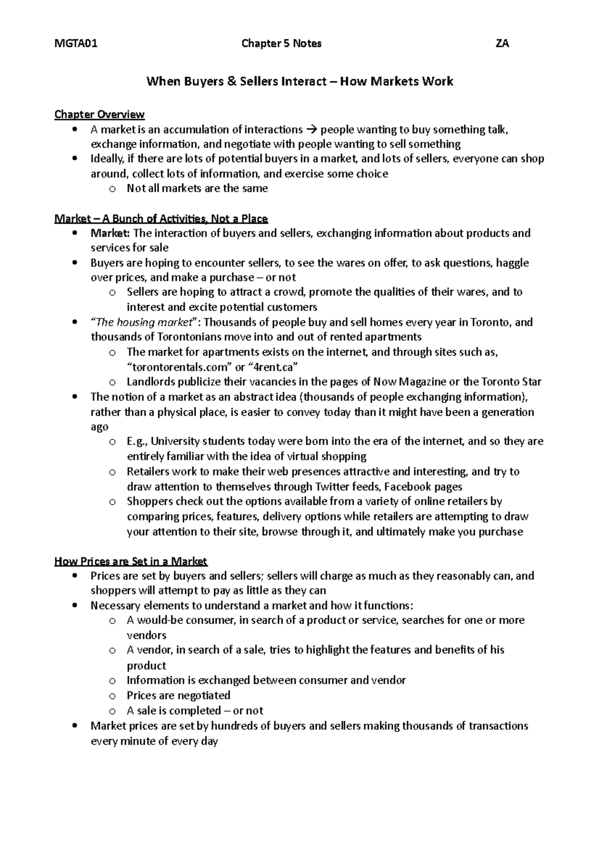 MGTA01 Chapter 5 Textbook Notes - When Buyers & Sellers Interact – How ...