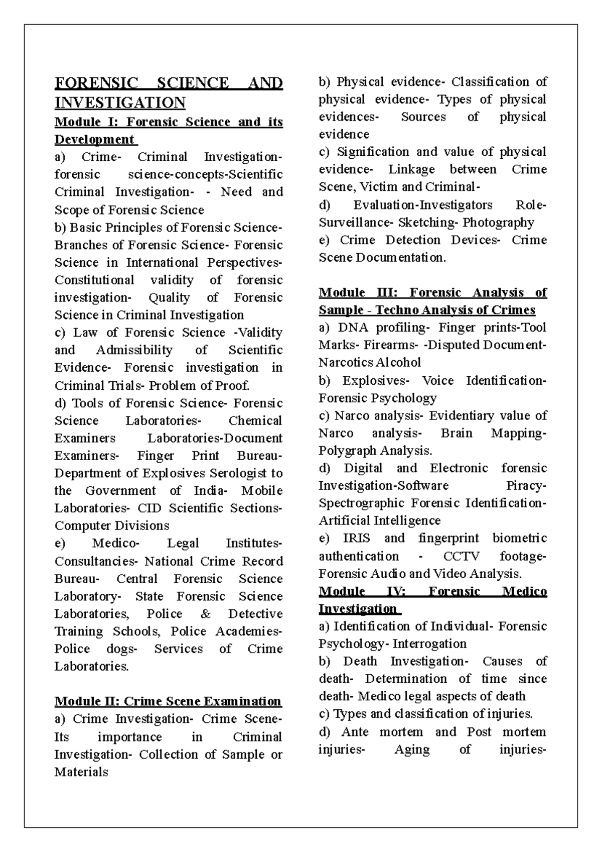 Forensic Science Investigation: Module I Overview and Key Principles ...