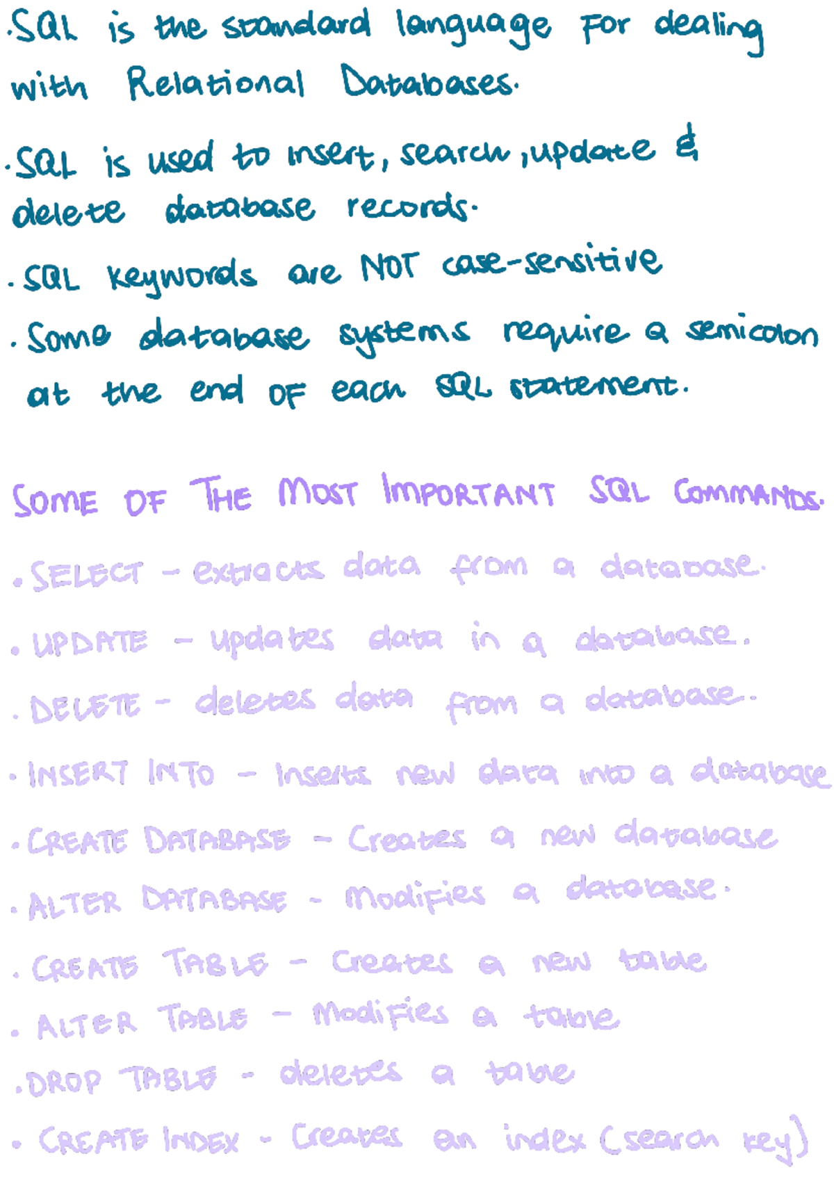 SQL Basics - Summary Database fundamental systems - SQL is the standard ...