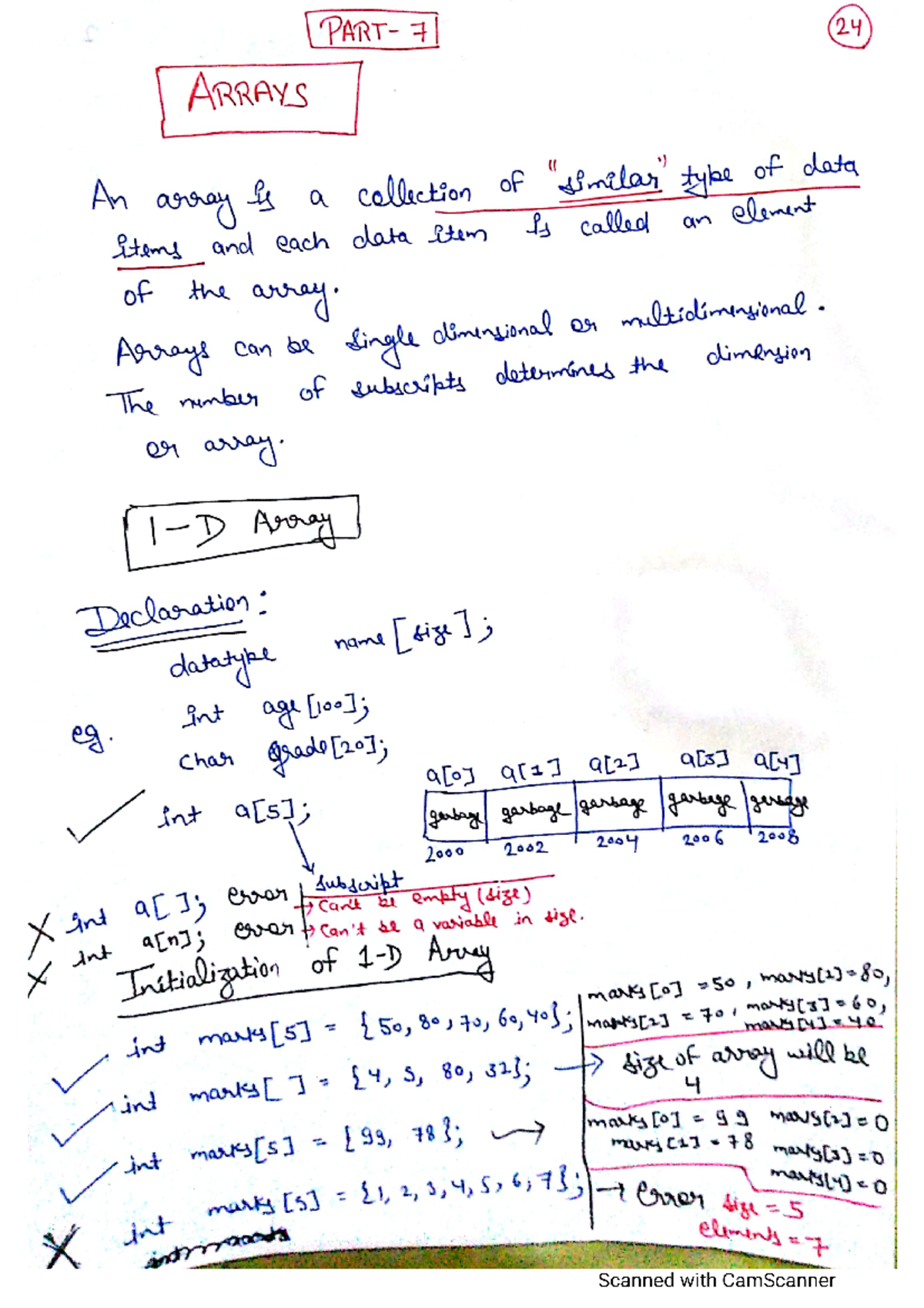 Array Searching Sorting - 7 24 ARRAYS An array is a collection of type ...