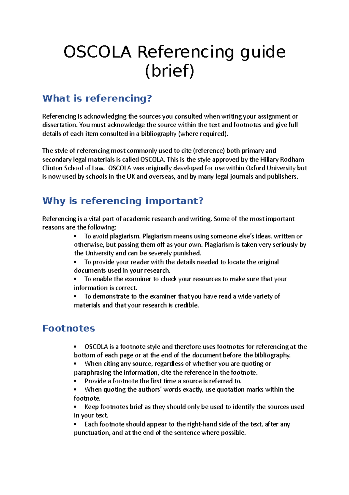 Oscola Referencing Guide Oscola Guide OSCOLA Oxford University