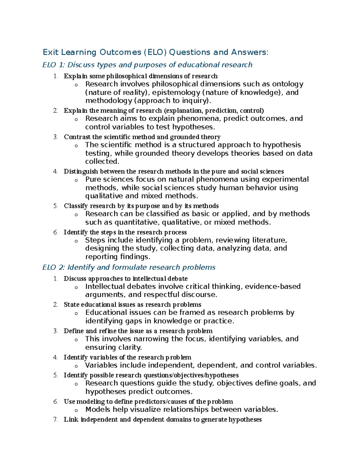 ELO Questions & Answers: Educational Research Insights and Techniques ...