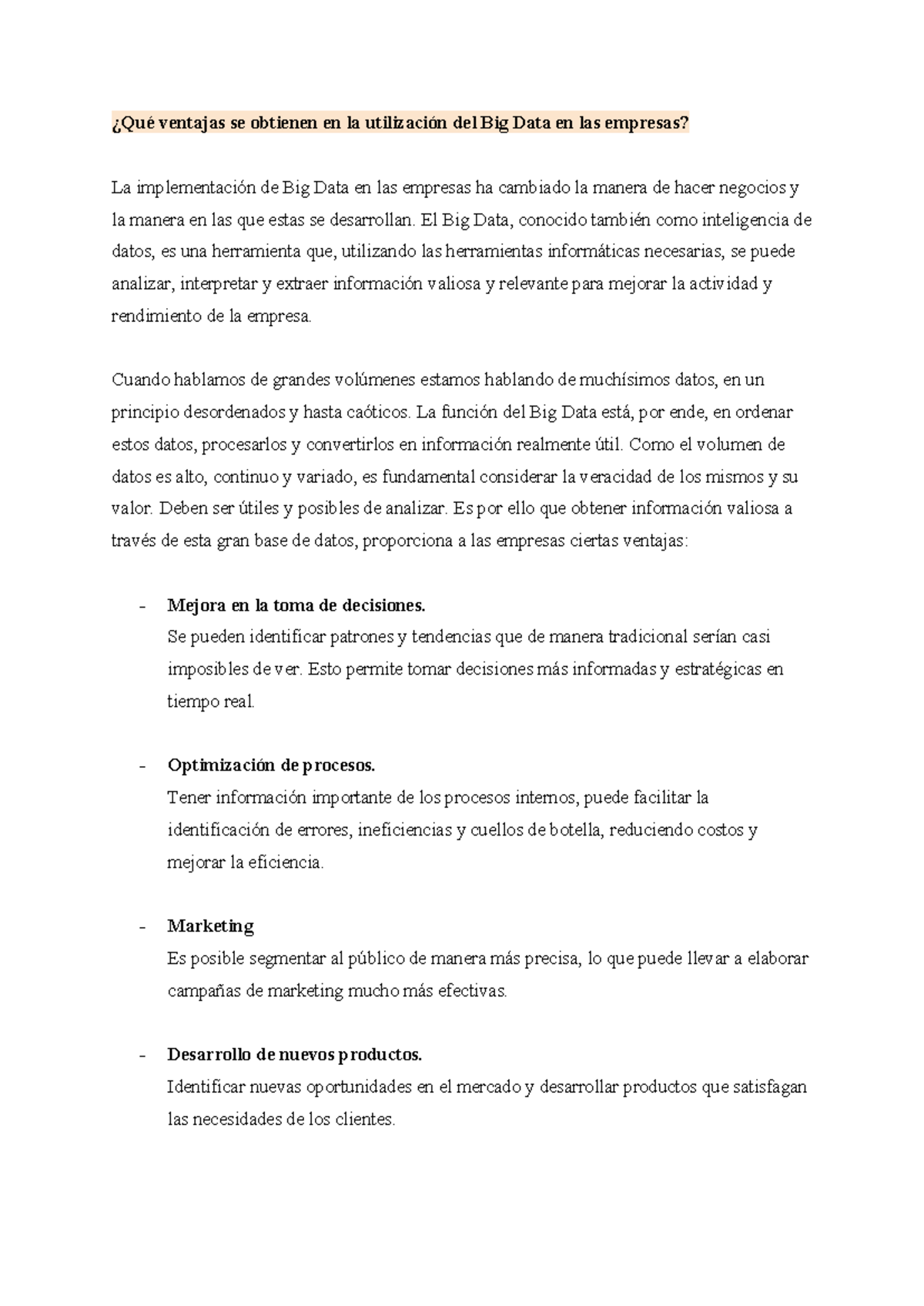 TP BIG DATA: Ventajas y Requerimientos en Empresas - Studocu