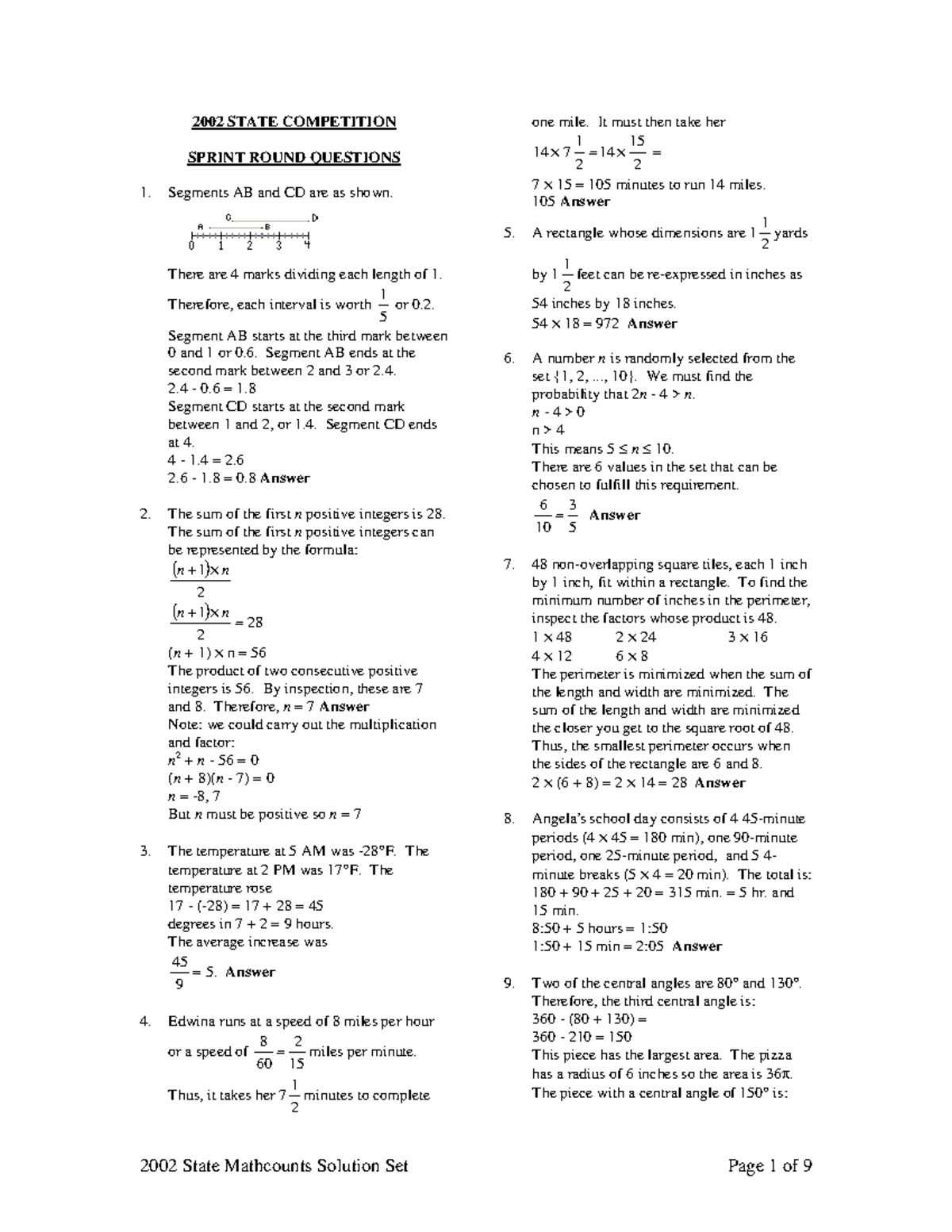 2002 State Mathcounts Competition Sprint Round Solutions Studocu