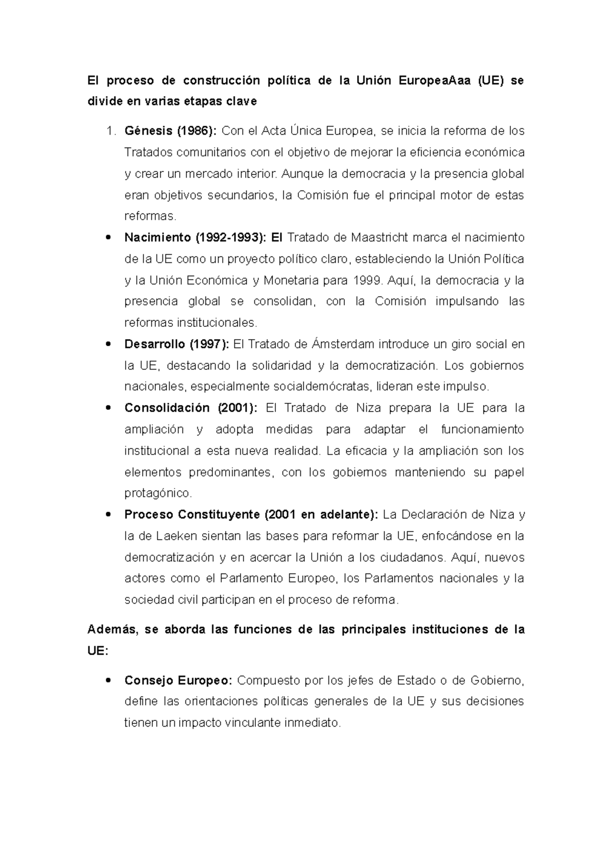 El proceso de construcción política de la Unión Europea - El proceso de ...